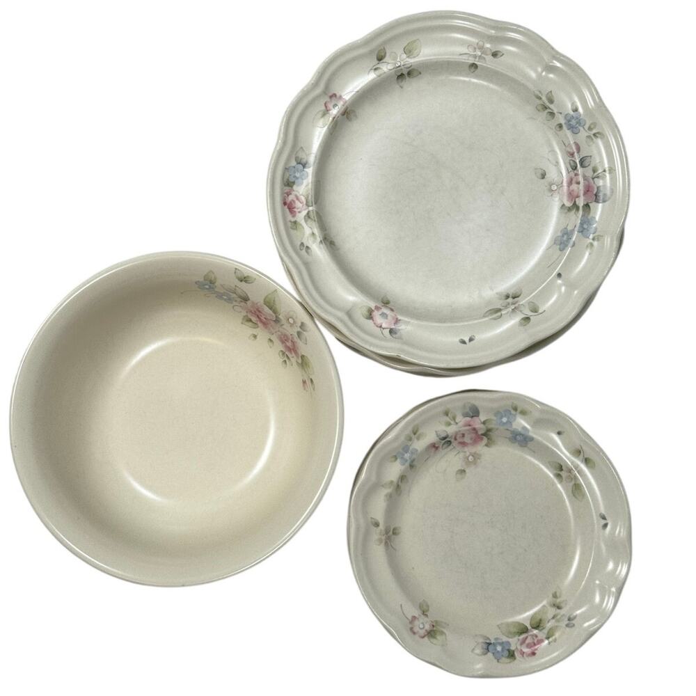 Vintage 90s Pfaltzgraff Stoneware Set Plates & Bowls Floral USA Made